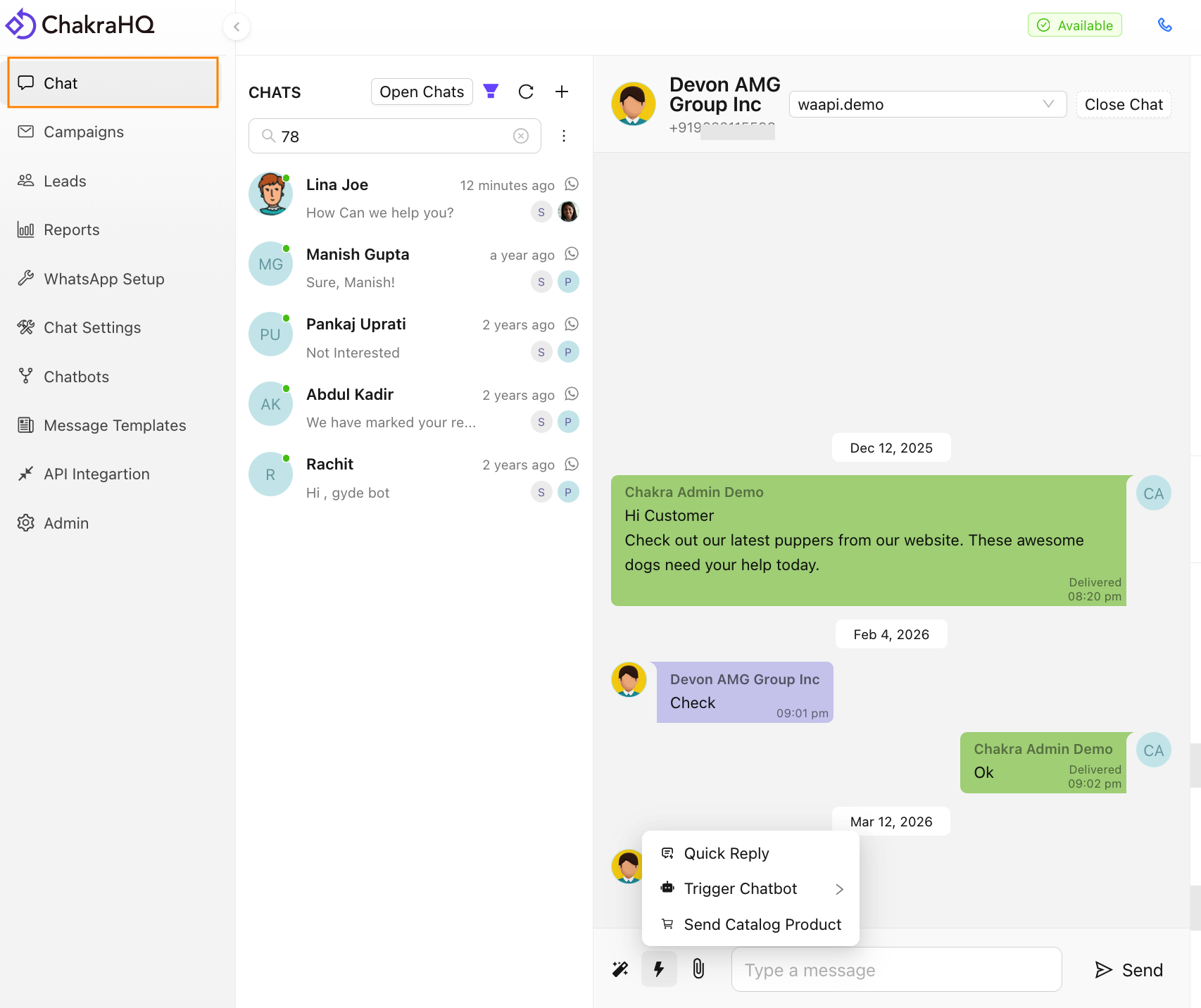 Chakra Chat Inbox Conversation Window